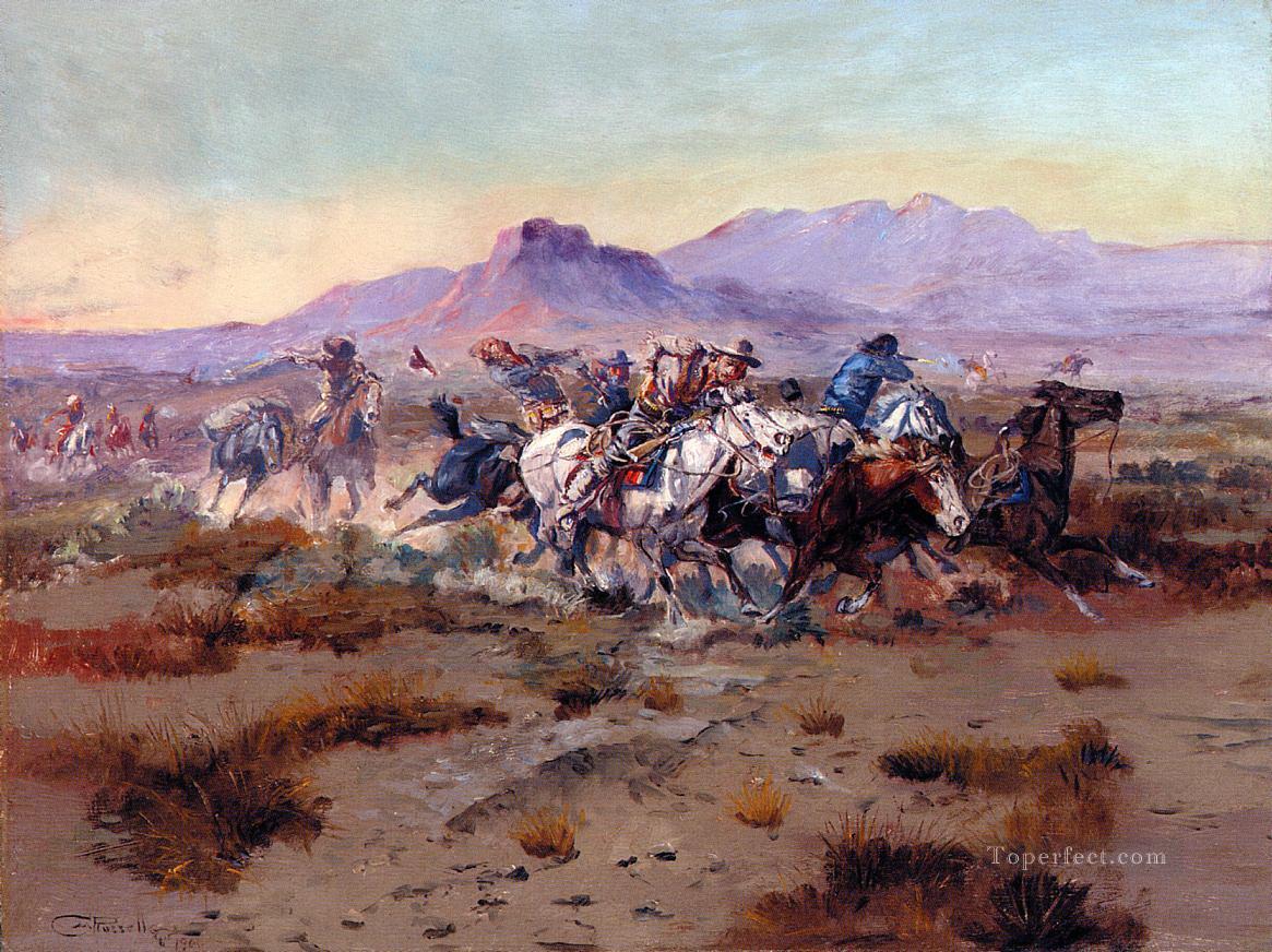 the attack 1900 Charles Marion Russell Oil Paintings